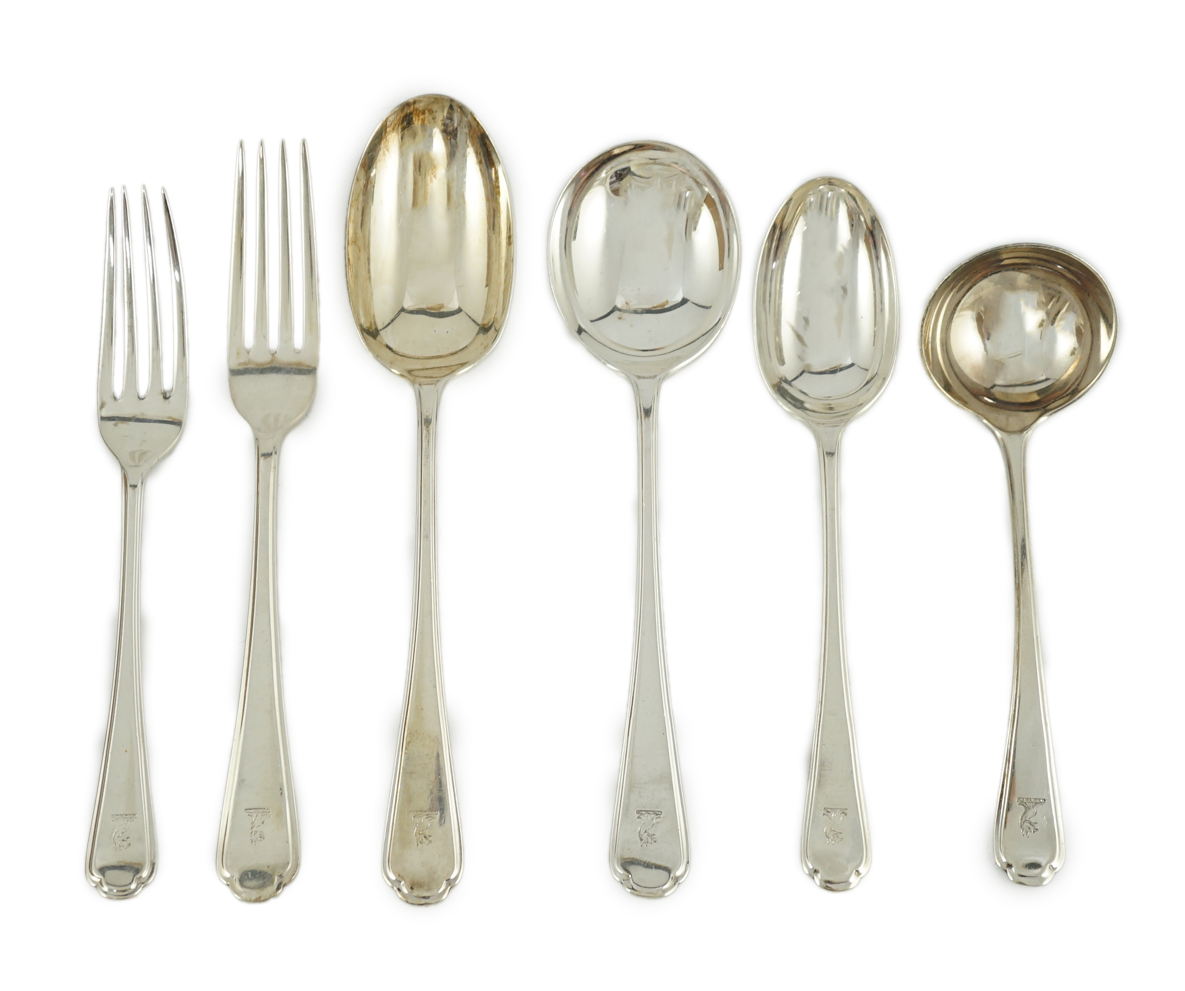 A part canteen of George V and later silver flatware by Walker & Hall